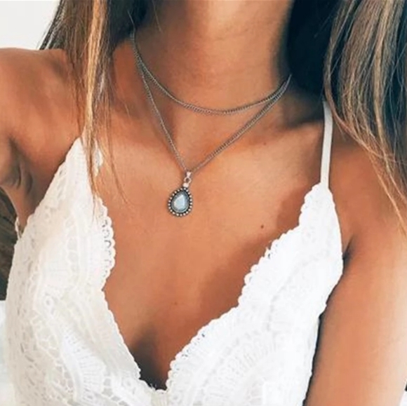 Layering Layered choker necklace Jewelry - Layered Choker Pendant Necklace Teardrop